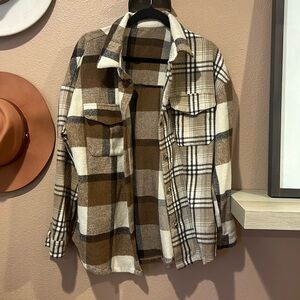 Boutique Brown Plaid Shacket L